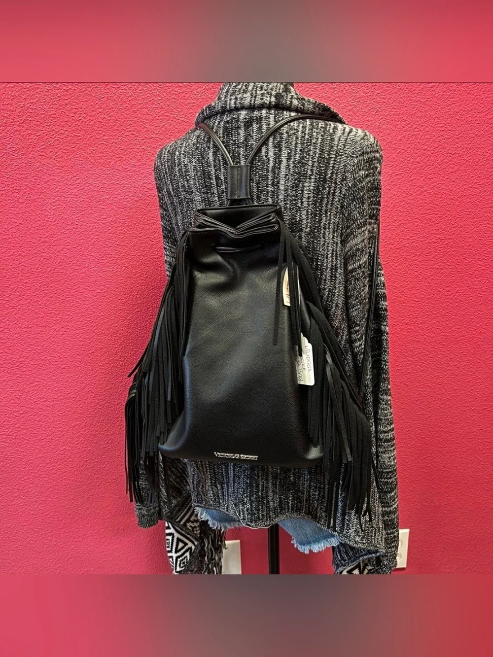 Victoria's Secret Black Fringe Backpack